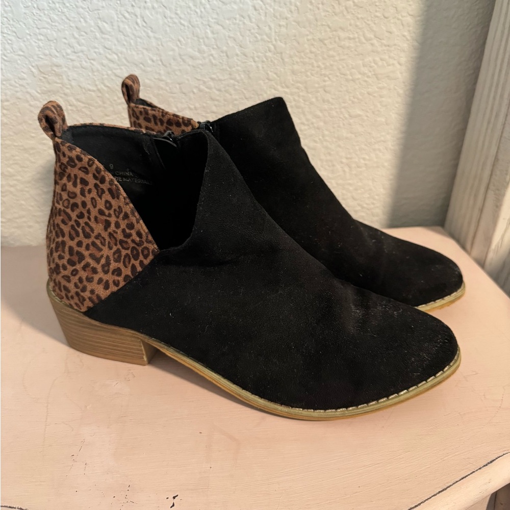 Animal Print and Black Suede Booties